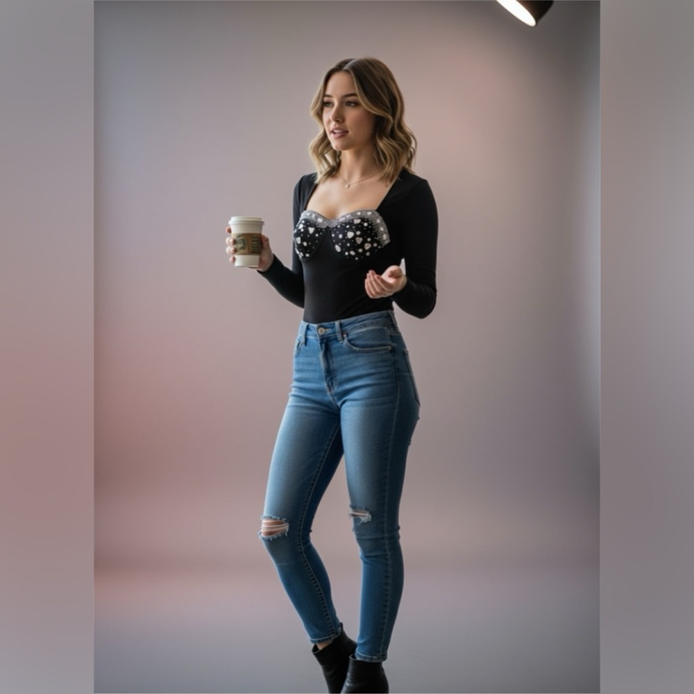 Vintage 90s Long Sleeve Studded BodySuit